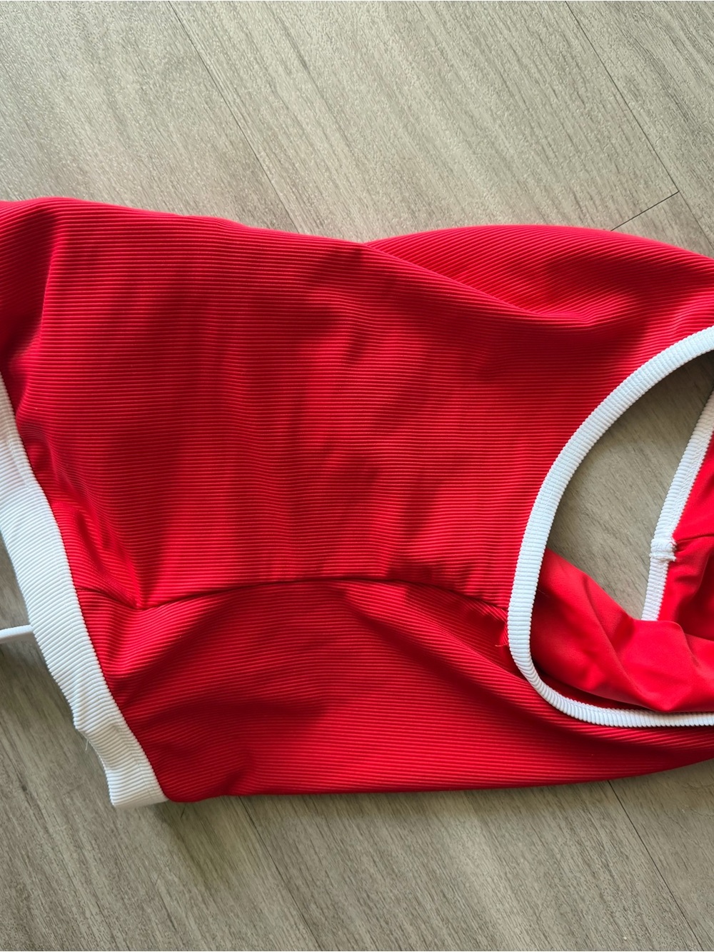 LainSnow Red One-Piece Swimsuit with White Trim Straps - Picture 5 of 5